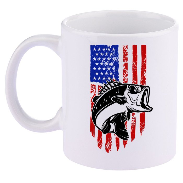 Fishing 4th Of July USA Flag 11oz C Handle Ceramic Mug