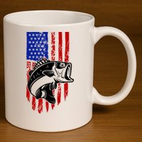 Fishing 4th Of July USA Flag 11oz C Handle Ceramic Mug