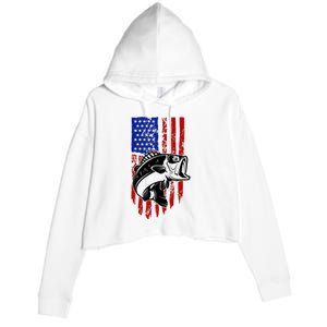 Fishing 4th Of July USA Flag Crop Fleece Hoodie