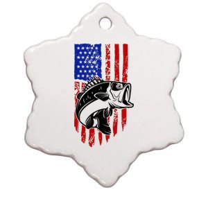 Fishing 4th Of July USA Flag Ceramic Star Ornament