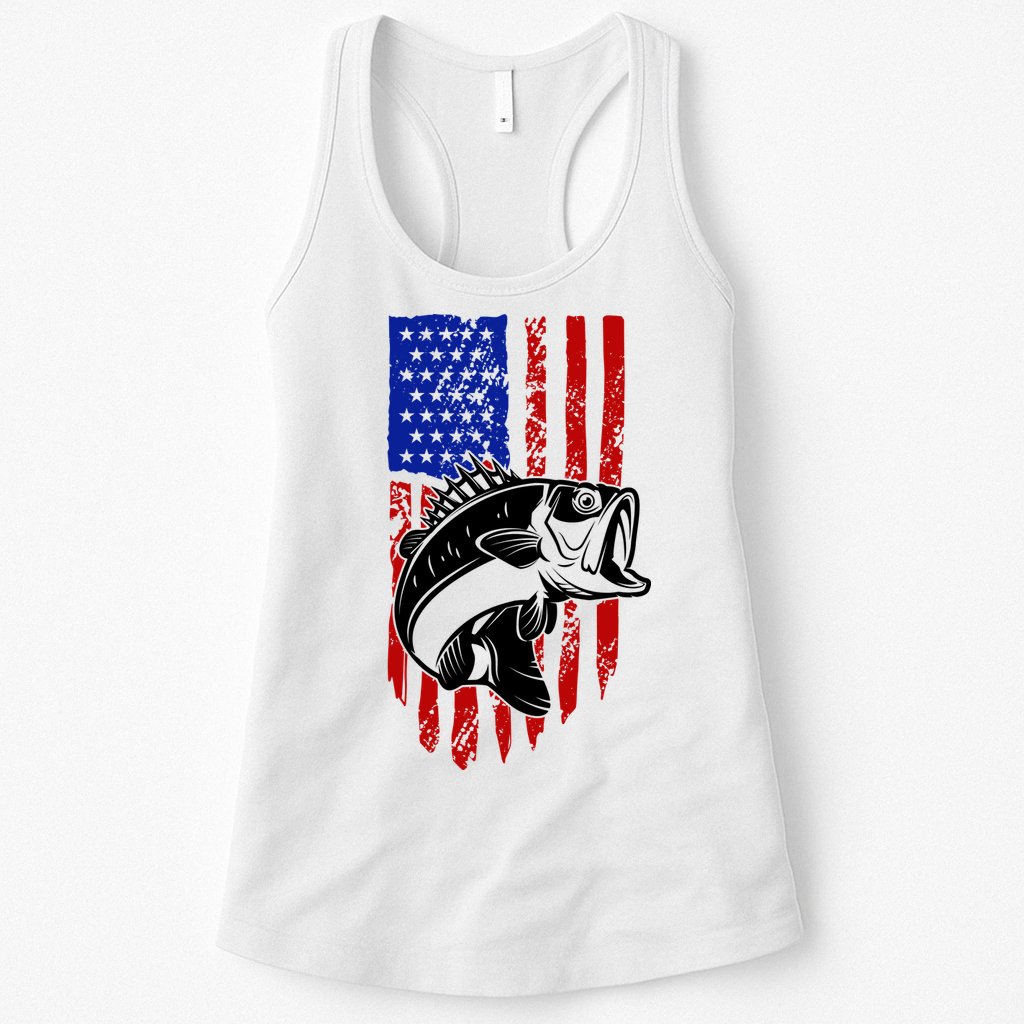 Fishing 4th Of July USA Flag Womens Tank Top