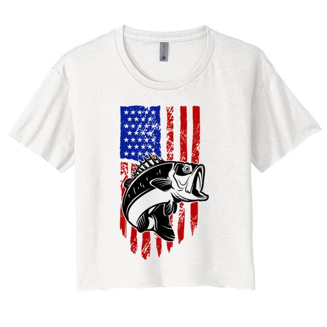 Fishing 4th Of July USA Flag Crop Top