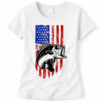 Fishing 4th Of July USA Flag Womens T-Shirt
