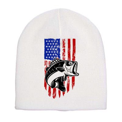 Fishing 4th Of July USA Flag Short Acrylic Beanie