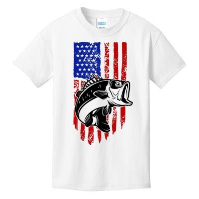 Fishing 4th Of July USA Flag Kids T-Shirt