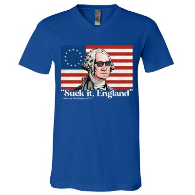 Funny 4th Of July Suck It England Patriotic 1776 USA Flag V-Neck T-Shirt
