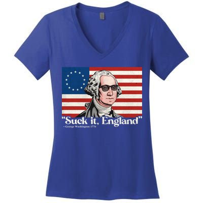 Funny 4th Of July Suck It England Patriotic 1776 USA Flag Women's V-Neck T-Shirt