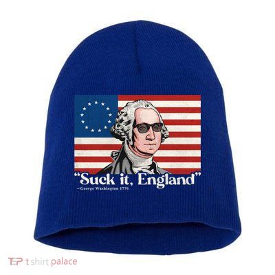 Funny 4th Of July Suck It England Patriotic 1776 USA Flag Short Acrylic Beanie