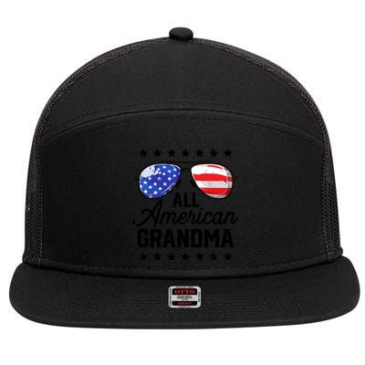 Family 4th Of July, Matching Grandma American Flag 7 Panel Mesh Trucker Snapback Hat