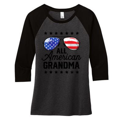 Family 4th Of July, Matching Grandma American Flag Women's Tri-Blend 3/4-Sleeve Raglan Shirt