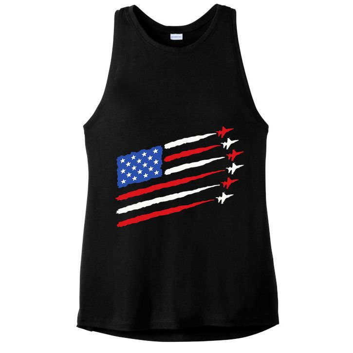 Funny 4th of July Fighter Jets USA American Flag Celebration Ladies PosiCharge Tri-Blend Wicking Tank