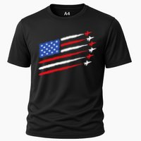 Funny 4th of July Fighter Jets USA American Flag Celebration Cooling Performance Crew T-Shirt