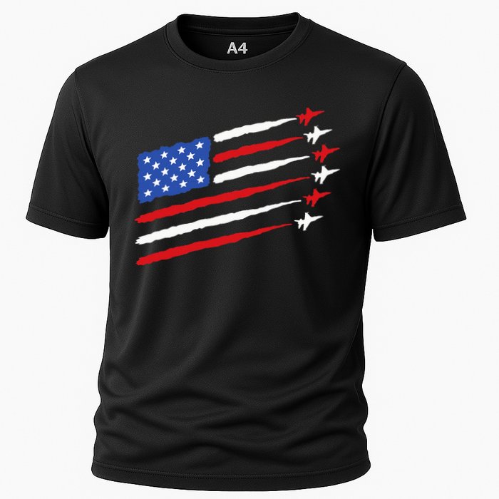 Funny 4th of July Fighter Jets USA American Flag Celebration Cooling Performance Crew T-Shirt