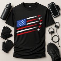Funny 4th of July Fighter Jets USA American Flag Celebration Cooling Performance Crew T-Shirt