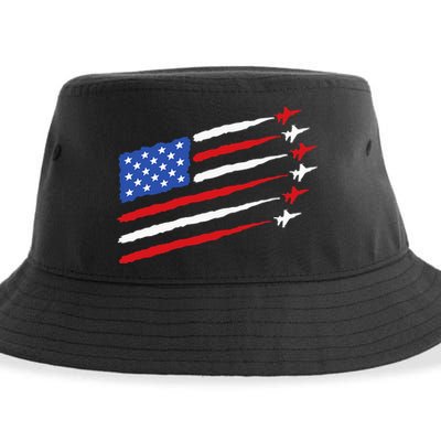 Funny 4th of July Fighter Jets USA American Flag Celebration Sustainable Bucket Hat