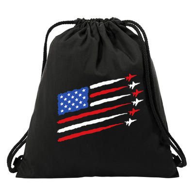 Funny 4th of July Fighter Jets USA American Flag Celebration Drawstring Bag