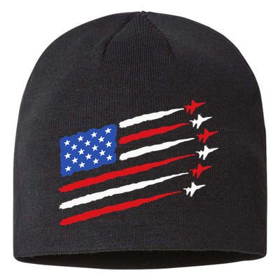 Funny 4th of July Fighter Jets USA American Flag Celebration Sustainable Beanie