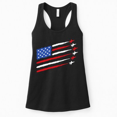 Funny 4th of July Fighter Jets USA American Flag Celebration Womens Tank Top