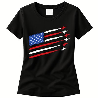 Funny 4th of July Fighter Jets USA American Flag Celebration Womens T-Shirt