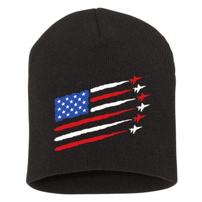 Funny 4th of July Fighter Jets USA American Flag Celebration Short Acrylic Beanie