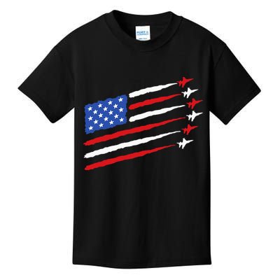 Funny 4th of July Fighter Jets USA American Flag Celebration Kids T-Shirt