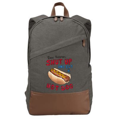 Funny 4th Of July Dear Protesters Shut Up And Eat A Hot Dog Gift Cotton Canvas Backpack