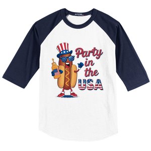 Funny 4th Of July Hot Dog Party In The Usa Baseball Sleeve Shirt