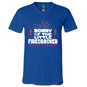 Firework 4th Of July Mommy Of The Little Firecracker Gift V-Neck T-Shirt