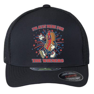 Funny 4th Of July Im Just Here For The Wieners Retro Cartoon Hotdog Flexfit Unipanel Trucker Cap