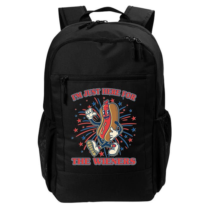 Funny 4th Of July Im Just Here For The Wieners Retro Cartoon Hotdog Backpack