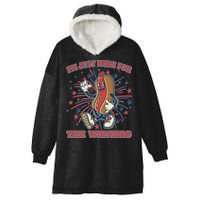 Funny 4th Of July Im Just Here For The Wieners Retro Cartoon Hotdog Hooded Wearable Blanket