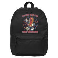 Funny 4th Of July Im Just Here For The Wieners Retro Cartoon Hotdog 16 in Basic Backpack