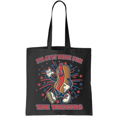 Funny 4th Of July Im Just Here For The Wieners Retro Cartoon Hotdog Bag