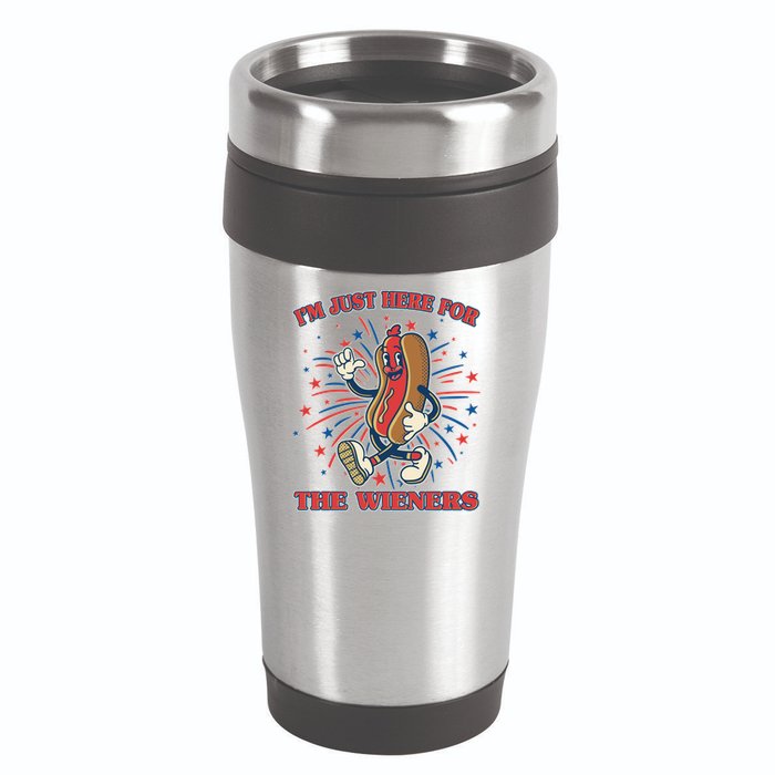 Funny 4th Of July Im Just Here For The Wieners Retro Cartoon Hotdog 16oz Travel Tumbler