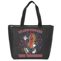 Funny 4th Of July Im Just Here For The Wieners Retro Cartoon Hotdog Zip Tote Bag