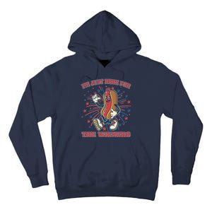 Funny 4th Of July Im Just Here For The Wieners Retro Cartoon Hotdog Tall Hoodie