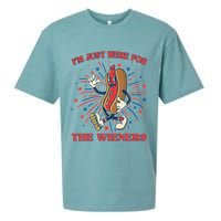 Funny 4th Of July Im Just Here For The Wieners Retro Cartoon Hotdog Sueded Cloud Jersey T-Shirt