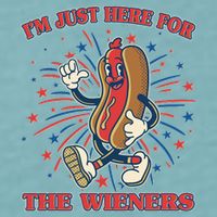 Funny 4th Of July Im Just Here For The Wieners Retro Cartoon Hotdog Sueded Cloud Jersey T-Shirt