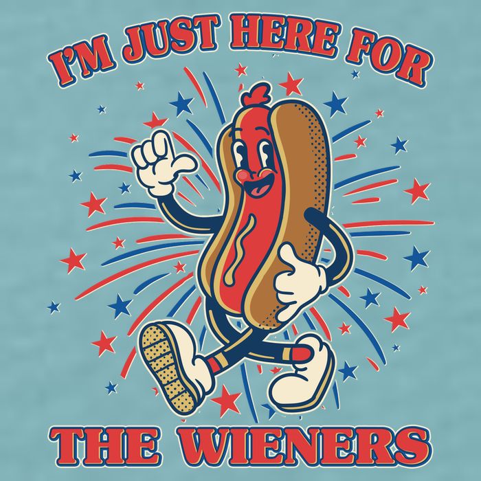 Funny 4th Of July Im Just Here For The Wieners Retro Cartoon Hotdog Sueded Cloud Jersey T-Shirt