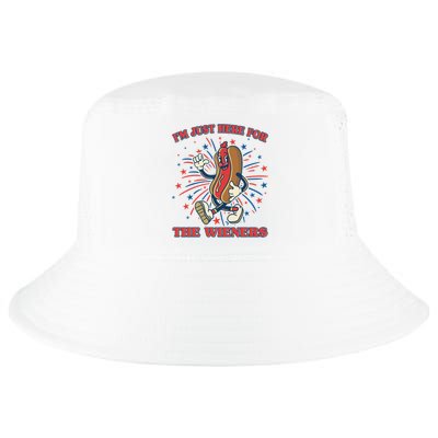 Funny 4th Of July Im Just Here For The Wieners Retro Cartoon Hotdog Cool Comfort Performance Bucket Hat