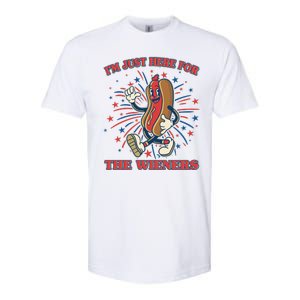 Funny 4th Of July Im Just Here For The Wieners Retro Cartoon Hotdog Softstyle CVC T-Shirt