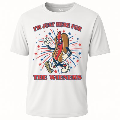 Funny 4th Of July Im Just Here For The Wieners Retro Cartoon Hotdog Performance Shirt