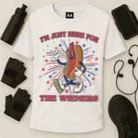 Funny 4th Of July Im Just Here For The Wieners Retro Cartoon Hotdog Cooling Performance Crew T-Shirt
