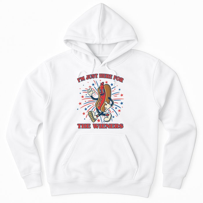 Funny 4th Of July Im Just Here For The Wieners Retro Cartoon Hotdog Hoodie