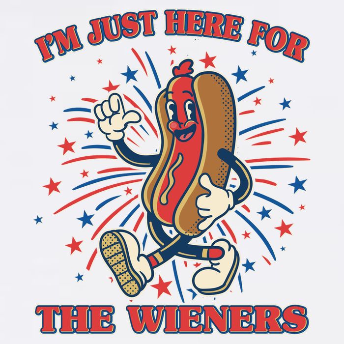 Funny 4th Of July Im Just Here For The Wieners Retro Cartoon Hotdog Hoodie
