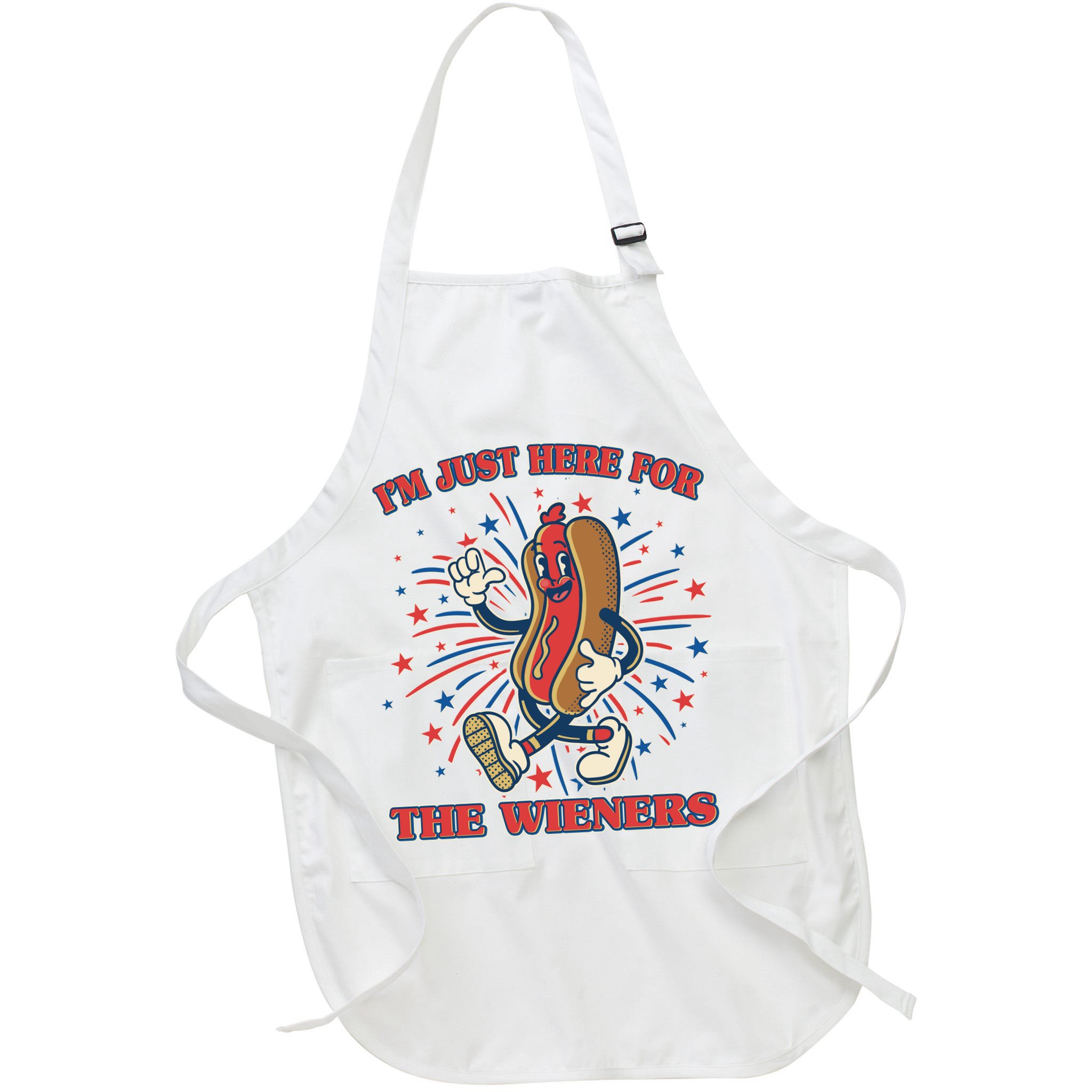Funny 4th Of July Im Just Here For The Wieners Retro Cartoon Hotdog Apron