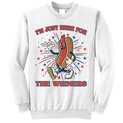 Funny 4th Of July Im Just Here For The Wieners Retro Cartoon Hotdog Sweatshirt