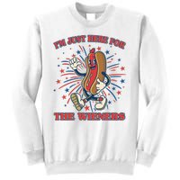 Funny 4th Of July Im Just Here For The Wieners Retro Cartoon Hotdog Sweatshirt