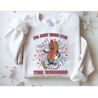 Funny 4th Of July Im Just Here For The Wieners Retro Cartoon Hotdog Sweatshirt