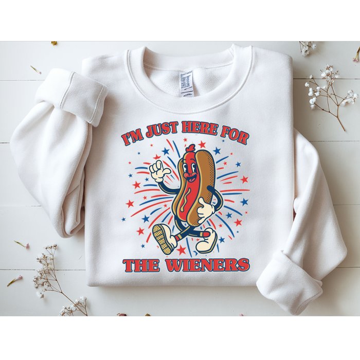 Funny 4th Of July Im Just Here For The Wieners Retro Cartoon Hotdog Sweatshirt